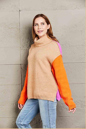 Fall Fashionista Color Block Turtle Neck Sweater - MXSTUDIO.COM