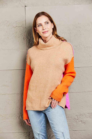 Fall Fashionista Color Block Turtle Neck Sweater - MXSTUDIO.COM
