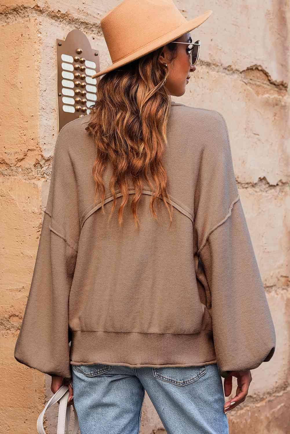 Fall Fashionista Dropped Shoulder Bishop Sleeve Sweater - MXSTUDIO.COM