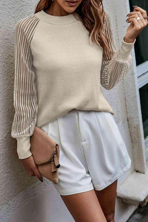 Fall Feels Raglan Sleeve Crew Neck Knit Sweater-MXSTUDIO.COM