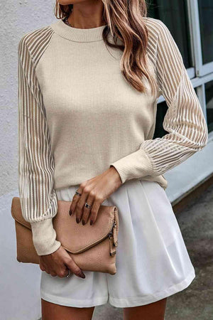 Fall Feels Raglan Sleeve Crew Neck Knit Sweater-MXSTUDIO.COM