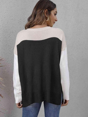 Fall Happiness Drop Shoulder Color Block Sweater - MXSTUDIO.COM