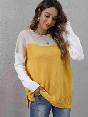 Fall Happiness Drop Shoulder Color Block Sweater - MXSTUDIO.COM