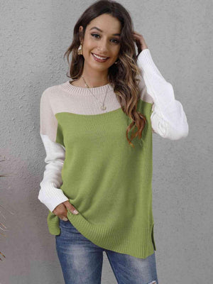 Fall Happiness Drop Shoulder Color Block Sweater - MXSTUDIO.COM