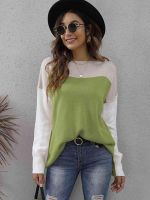 Fall Happiness Drop Shoulder Color Block Sweater - MXSTUDIO.COM