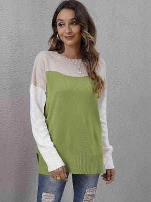 Fall Happiness Drop Shoulder Color Block Sweater - MXSTUDIO.COM