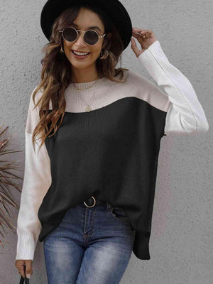 Fall Happiness Drop Shoulder Color Block Sweater - MXSTUDIO.COM