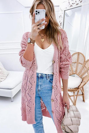 Fall Protection Knitted Buttoned Long Cardigan-MXSTUDIO.COM