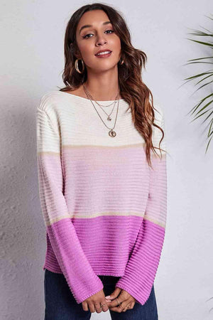 Fall Ready Color Block Horizontal Rib Sweater - MXSTUDIO.COM