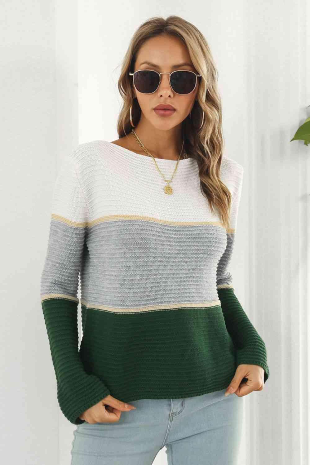 Fall Ready Color Block Horizontal Rib Sweater - MXSTUDIO.COM