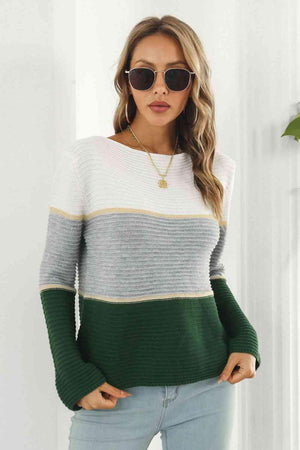 Fall Ready Color Block Horizontal Rib Sweater - MXSTUDIO.COM