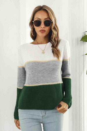 Fall Ready Color Block Horizontal Rib Sweater - MXSTUDIO.COM
