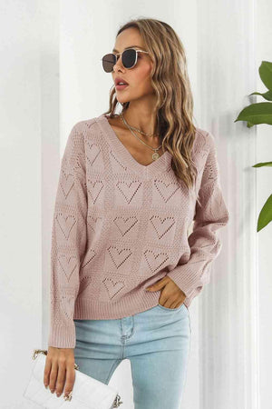 Fall Romance Knit V-Neck Heart Sweater - MXSTUDIO.COM