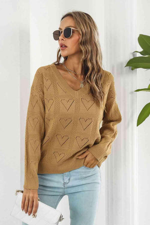 Fall Romance Knit V-Neck Heart Sweater - MXSTUDIO.COM