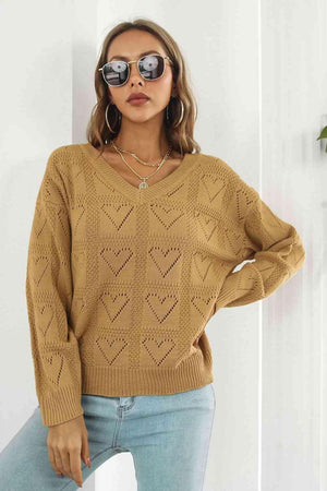 Fall Romance Knit V-Neck Heart Sweater - MXSTUDIO.COM