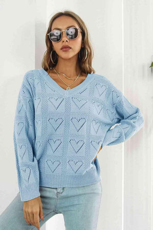 Fall Romance Knit V-Neck Heart Sweater - MXSTUDIO.COM