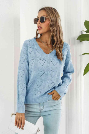 Fall Romance Knit V-Neck Heart Sweater - MXSTUDIO.COM