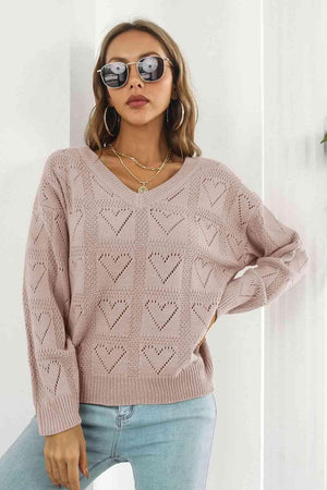 Fall Romance Knit V-Neck Heart Sweater - MXSTUDIO.COM