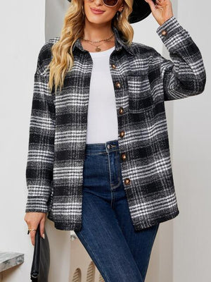 Fall Staple Collared Plaid Button Up Jacket-MXSTUDIO.COM