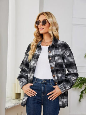 Fall Staple Collared Plaid Button Up Jacket-MXSTUDIO.COM