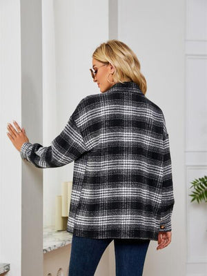 Fall Staple Collared Plaid Button Up Jacket-MXSTUDIO.COM