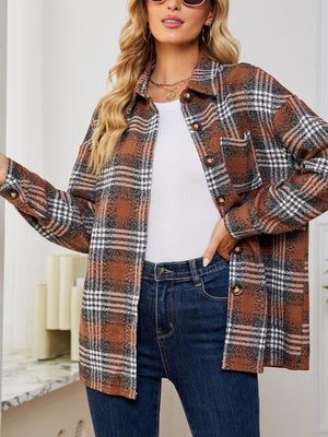 Fall Staple Collared Plaid Button Up Jacket-MXSTUDIO.COM