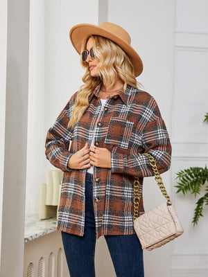 Fall Staple Collared Plaid Button Up Jacket-MXSTUDIO.COM