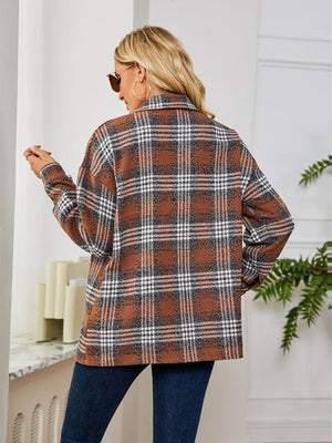 Fall Staple Collared Plaid Button Up Jacket-MXSTUDIO.COM