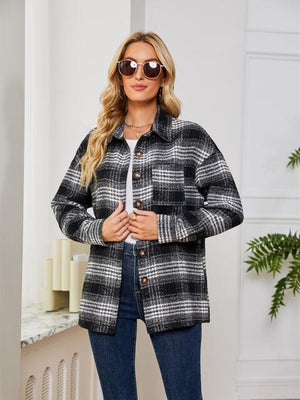 Fall Staple Collared Plaid Button Up Jacket-MXSTUDIO.COM