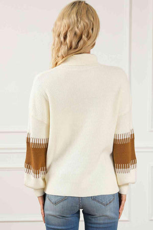 Fall Style Color Block Turtleneck Sweater-MXSTUDIO.COM