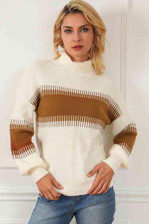 Fall Style Color Block Turtleneck Sweater-MXSTUDIO.COM