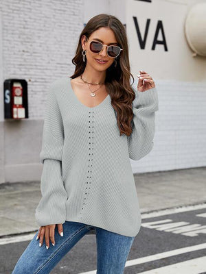 Fall Style Long Sleeve V Neck Sweater-MXSTUDIO.COM