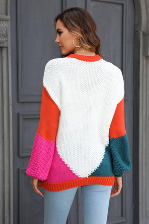 Fall Style Ribbed Knit Crew Neck Color Block Sweater - MXSTUDIO.COM