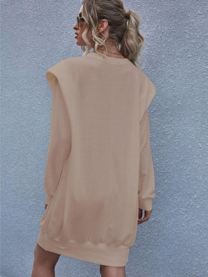 Fancy Comfort Crew Neck Long Sleeve Mini Dress - MXSTUDIO.COM