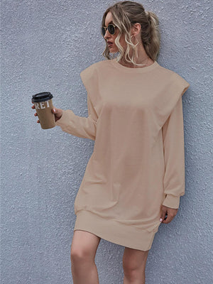 Fancy Comfort Crew Neck Long Sleeve Mini Dress - MXSTUDIO.COM
