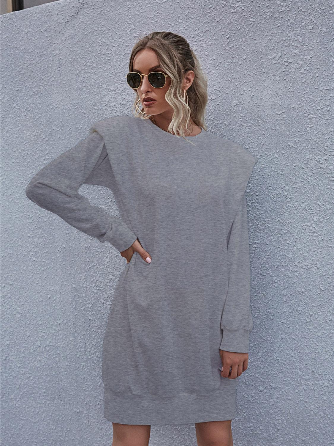 Fancy Comfort Crew Neck Long Sleeve Mini Dress - MXSTUDIO.COM