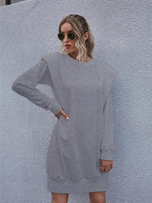 Fancy Comfort Crew Neck Long Sleeve Mini Dress - MXSTUDIO.COM