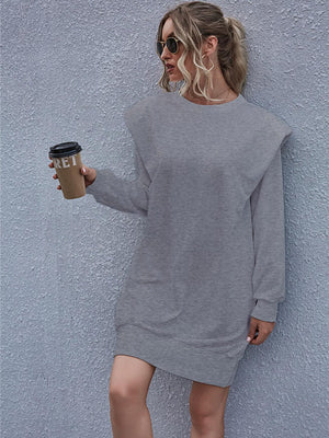 Fancy Comfort Crew Neck Long Sleeve Mini Dress - MXSTUDIO.COM
