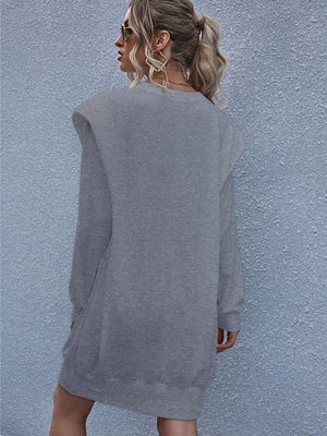 Fancy Comfort Crew Neck Long Sleeve Mini Dress - MXSTUDIO.COM
