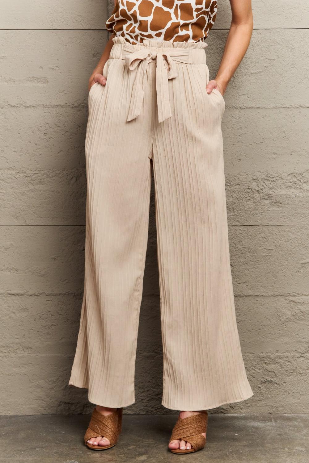 Fashion At Work Tie Waist Wide Leg Pants - MXSTUDIO.COM