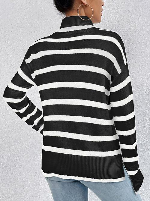 Fashion Favorite Turtle Neck Striped Sweater-MXSTUDIO.COM