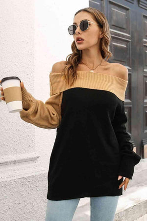 Fashion Savvy Ribbed Knit Off Shoulder Sweater - MXSTUDIO.COM
