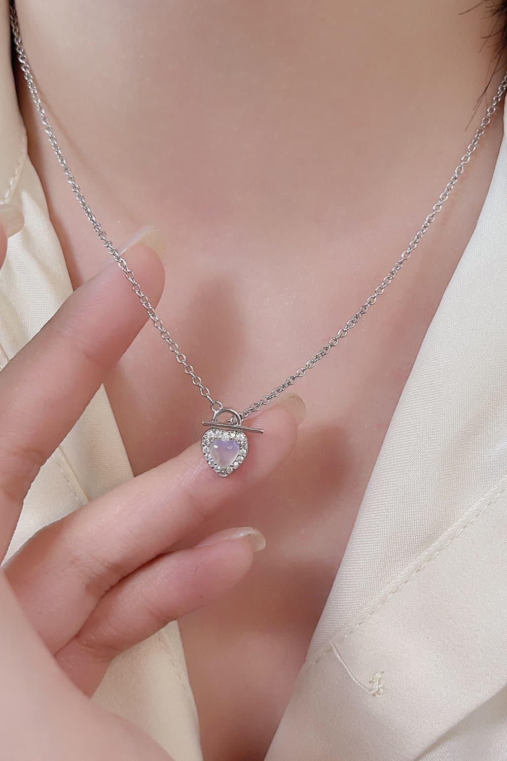 Fashion Sense Heart Lock Moonstone Necklace - MXSTUDIO.COM
