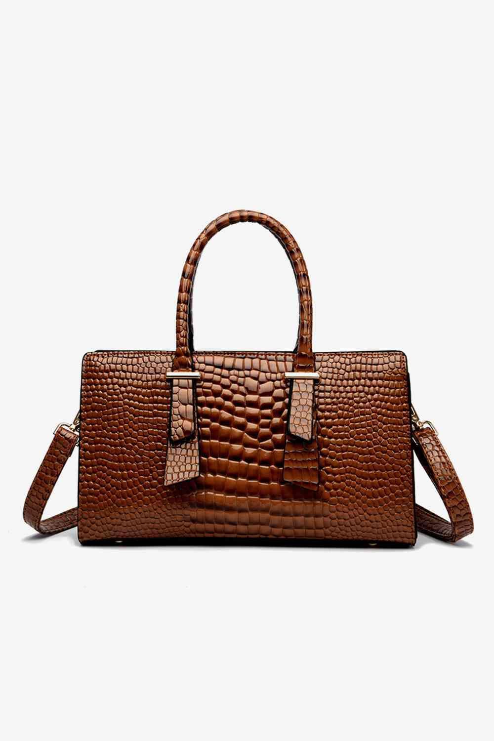 a brown handbag on a white background