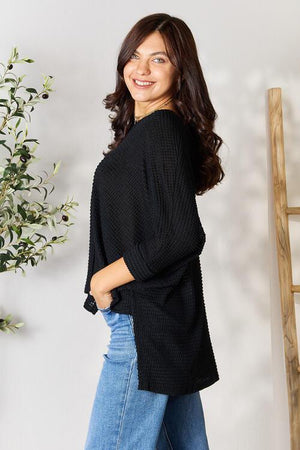 Fashionably Warm Black Long Sleeve Knit Top-MXSTUDIO.COM