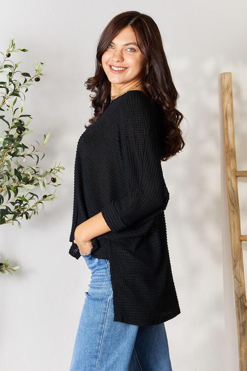Fashionably Warm Black Long Sleeve Knit Top-MXSTUDIO.COM