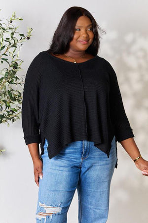 Fashionably Warm Black Long Sleeve Knit Top-MXSTUDIO.COM