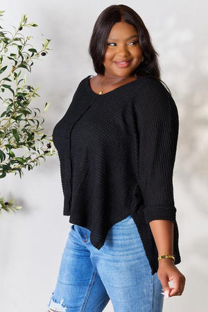 Fashionably Warm Black Long Sleeve Knit Top-MXSTUDIO.COM