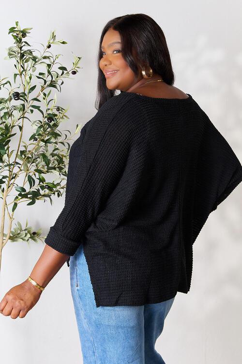 Fashionably Warm Black Long Sleeve Knit Top-MXSTUDIO.COM