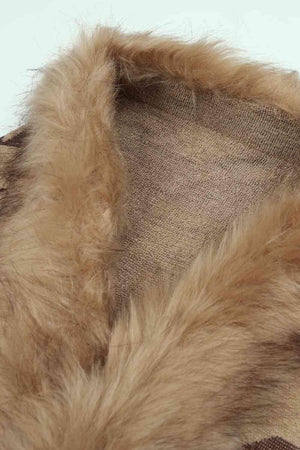 Faux Fur Trim Fringe Houndstooth Poncho-MXSTUDIO.COM